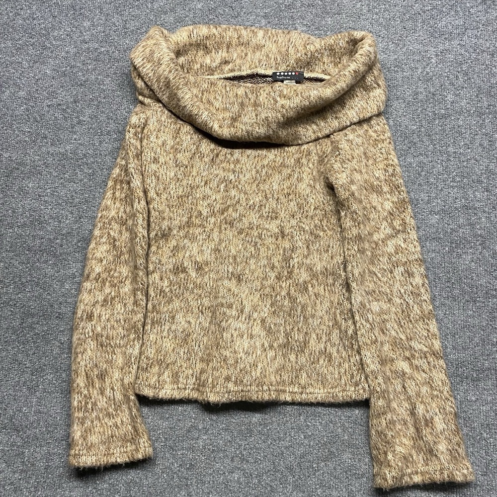 Vintage Helium Sweater Brown Cowl Neck Polyester Soft USA MADE Women's Sz L